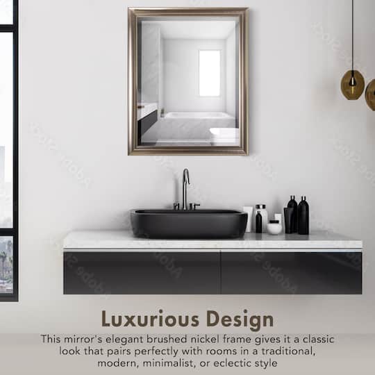 Head West 32" x 26" Oil Rubbed Antique Brushed Nickel Framed Wall Mirror